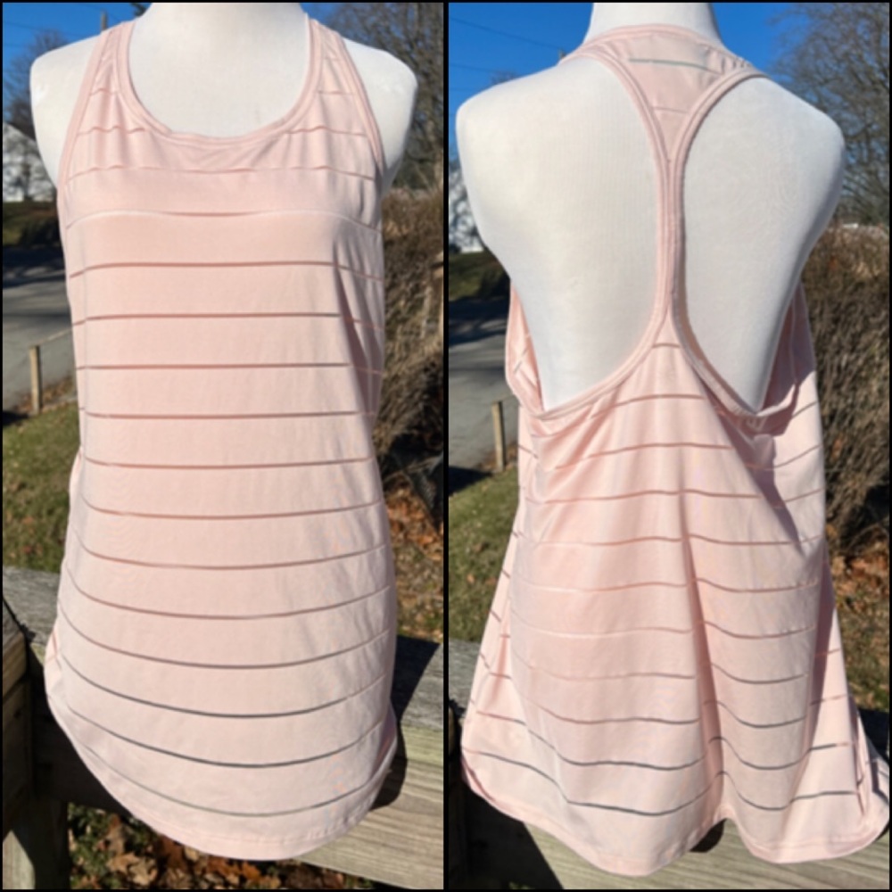 - Athleta Sz L Pink Stripe Fitness Tank! EUC!